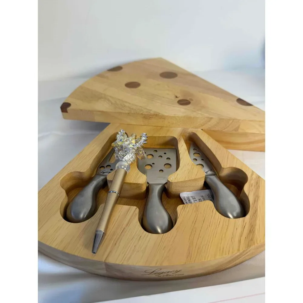 Legacy by Picnic Time‎ Bamboo Cheese Shaped Cutting Board Fork Knife Set